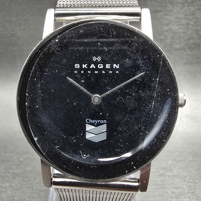Skagen Chevron Watch Men 33mm Black Dial Silver Tone Round CHEV39LSSB New Batt1