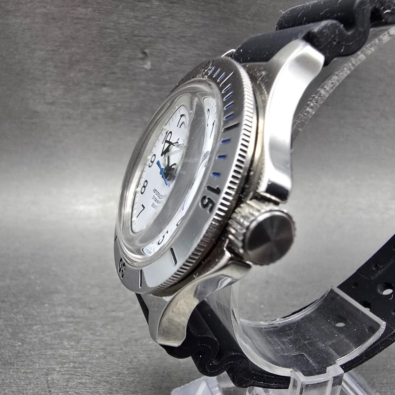 Vostok Amphibia Watch Men 40mm White Dial Silver Tone Automatic 120813 Runs2