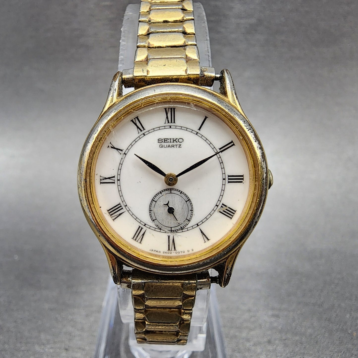 Seiko Watch Women 26mm White Dial Gold Tone Small Seconds Round 2K02-0039 NewBat