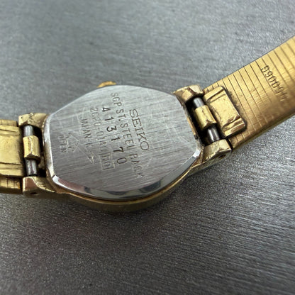 Seiko Watch Women 17mm Champagne DIla Gold Tone Round 2C20-0140 New Battery VTG9