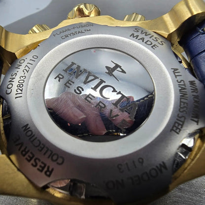 Invicta Venom Chronograph Watch Men 52mm Blue Dial Gold Tone Date 6113 New Batt10