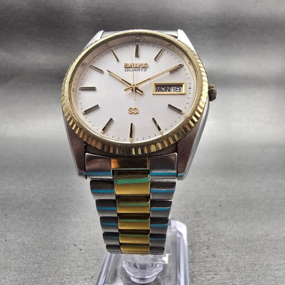 Seiko SQ President Watch Men 35mm Silver Dial Two Tone Daydate 6923-8080 New Bat5