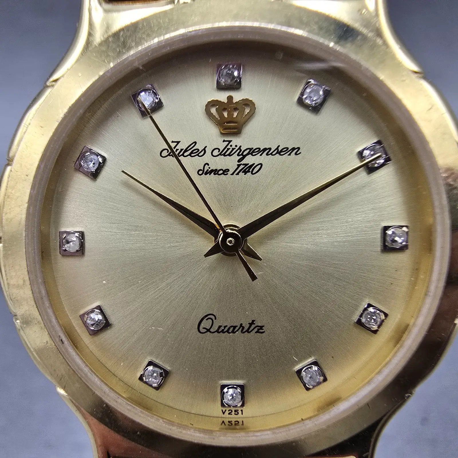 Jules Jurgenson Watch Unisex 30mm Gold Dial Gold Tone Round 6699 New Battery1