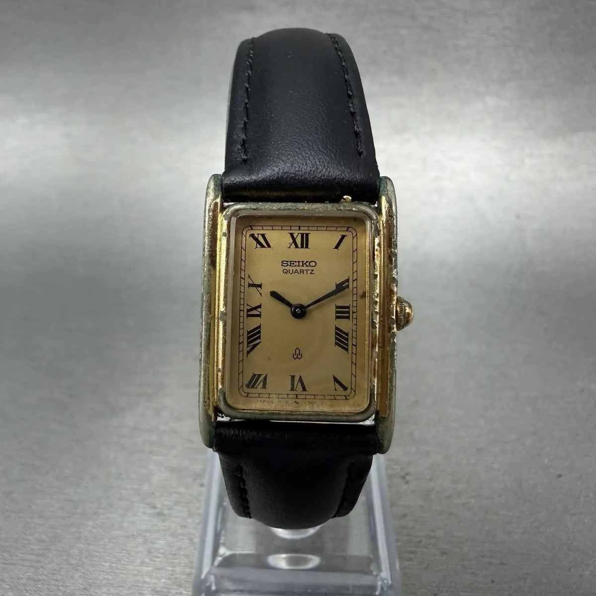 Seiko Tank Watch Women 20mm Champagne Dial Gold Tone 1400-5790 New Battery ABC0