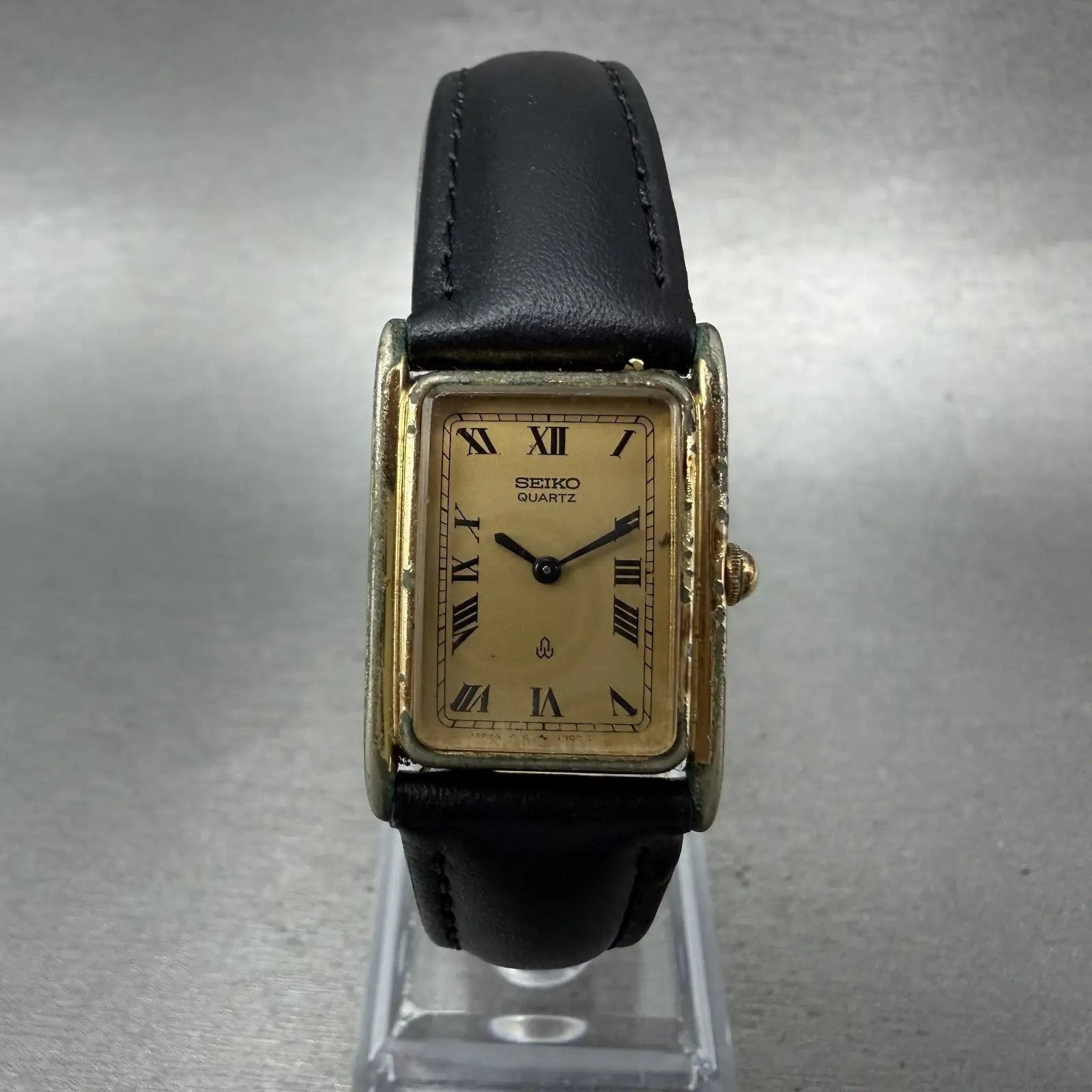 Seiko Tank Watch Women 20mm Champagne Dial Gold Tone 1400-5790 New Battery ABC0