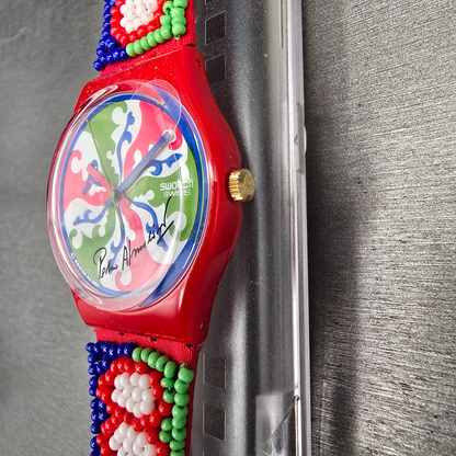 Swatch Special Despite Watch Men 34mm Green Dial Red Case GZ142 New Battery NOS4
