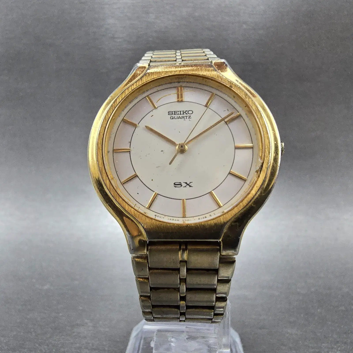 Seiko SX Watch Men 34mm White Dial Gold Tone Round V701-6K00 READ!!! PARTS6