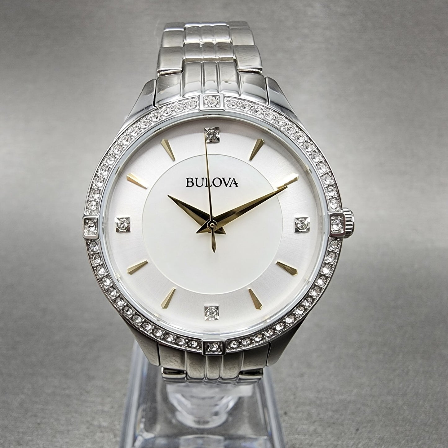 Bulova Crystal Watch Women 32mm MOP Dial Stainless Steel Round 96L2820