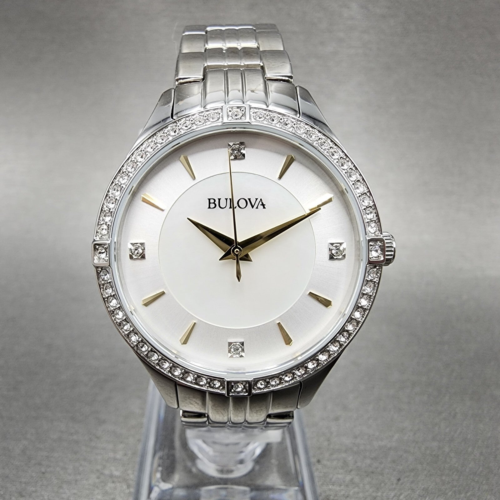 Bulova Crystal Watch Women 32mm MOP Dial Stainless Steel Round 96L2820