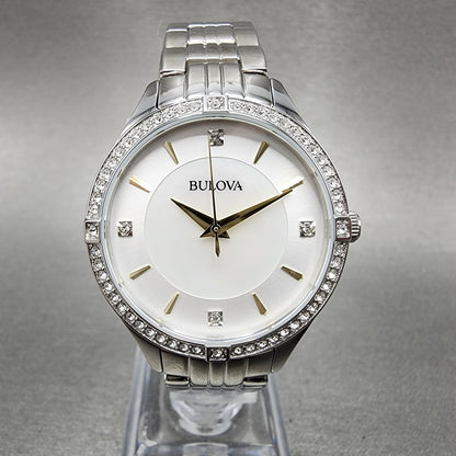 Bulova Crystal Watch Women 32mm MOP Dial Stainless Steel Round 96L2820