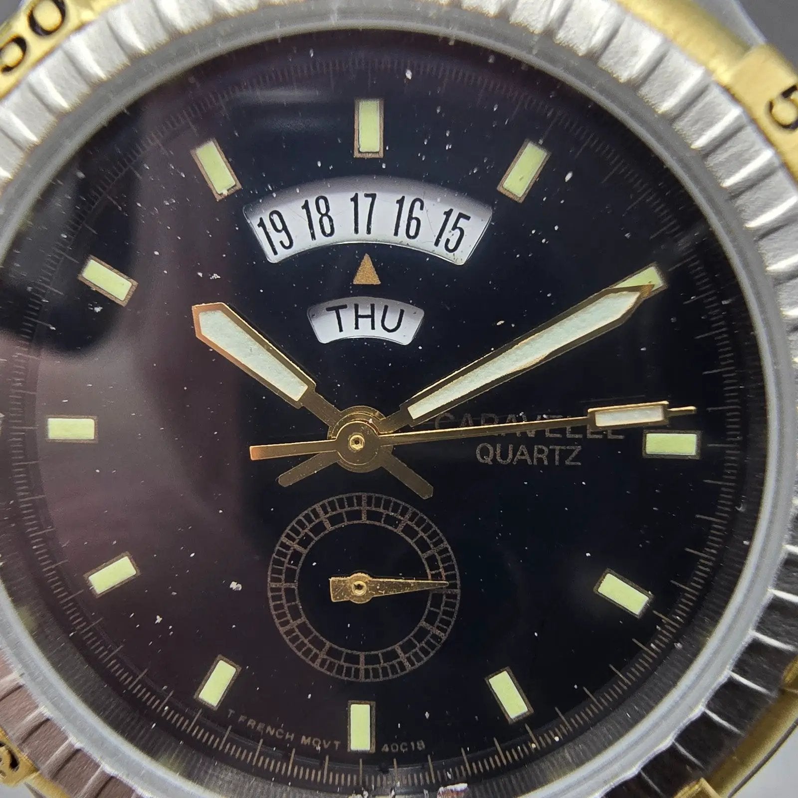 Bulova Caravelle Dive Watch Men 36mm Black Dial Two Tone NOS Round 40C18 PARTS2