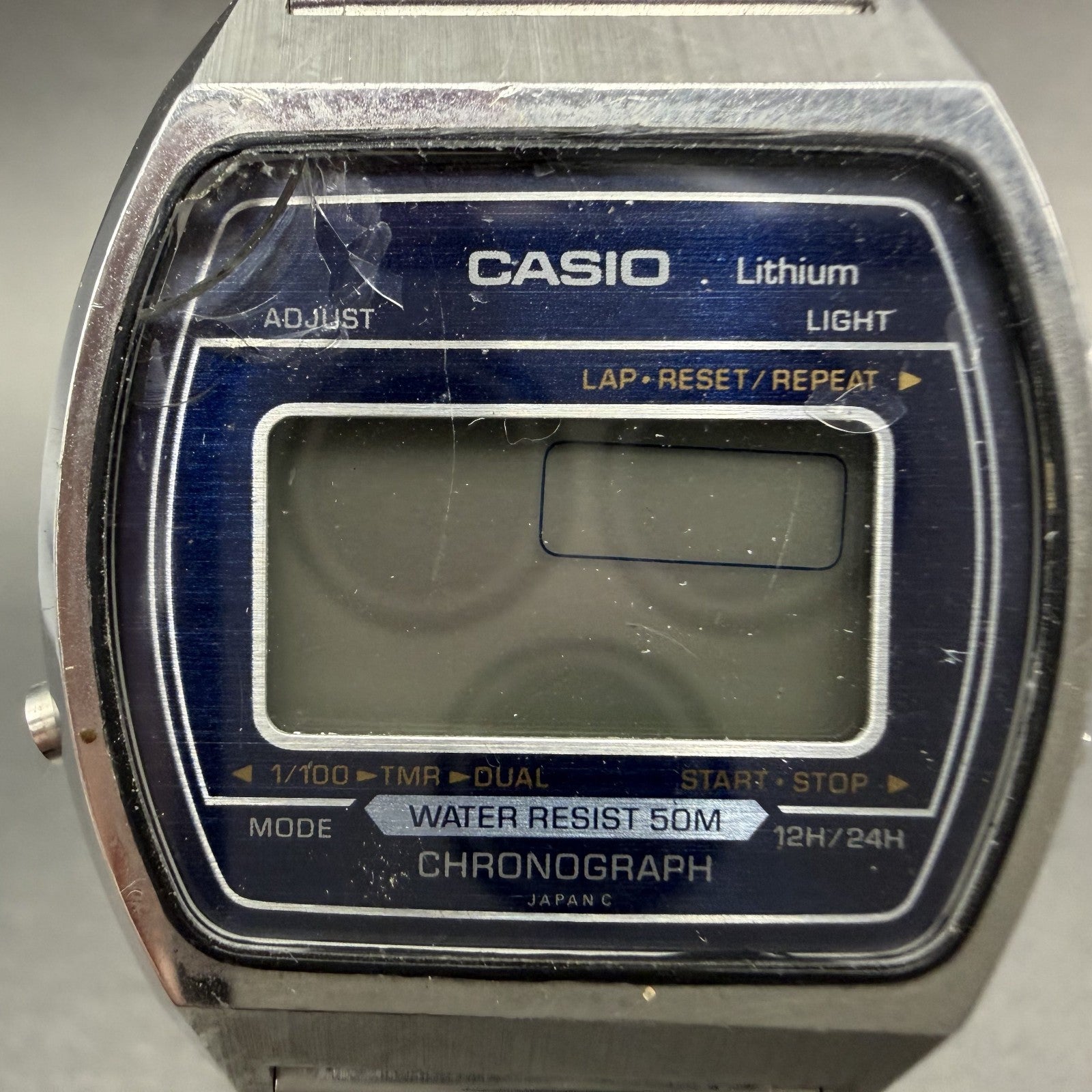 Casio W-90 Watch Men 35mm Digital Silver Tone Rectangle Chronograph VintagePARTS2