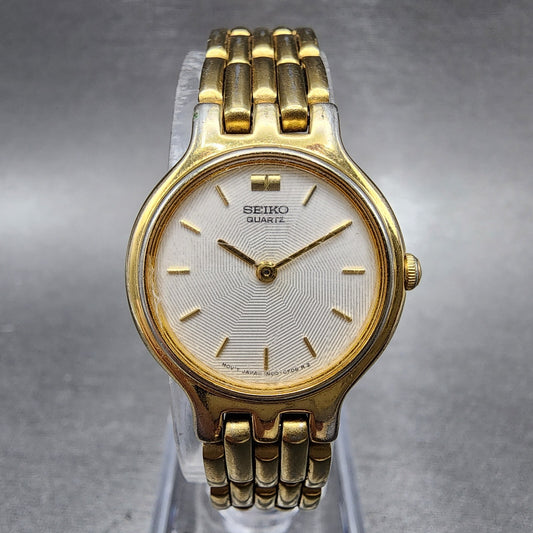 Seiko Watch Women 22mm White Dial Gold Tone Round 1n00-0a99 New Battery