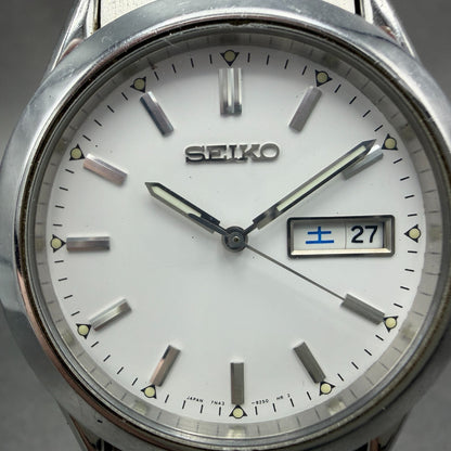 Seiko Watch Men 37mm White Dial Silver Tone Daydate Round 7N43-9080 New BatteryG1