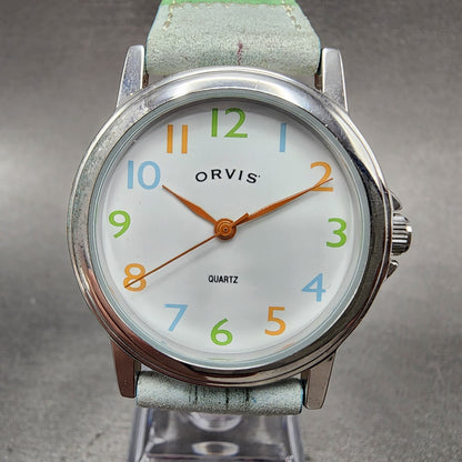 Orvis Watch Women 34mm White Dial Silver Tone Round Rainbow Band New Battery0