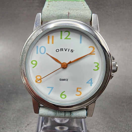 Orvis Watch Women 34mm White Dial Silver Tone Round Rainbow Band New Battery0