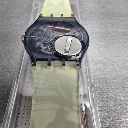 Swatch Decoscraper Watch Men 34mm Silver Dial Black Case GP109 New Battery NOS13