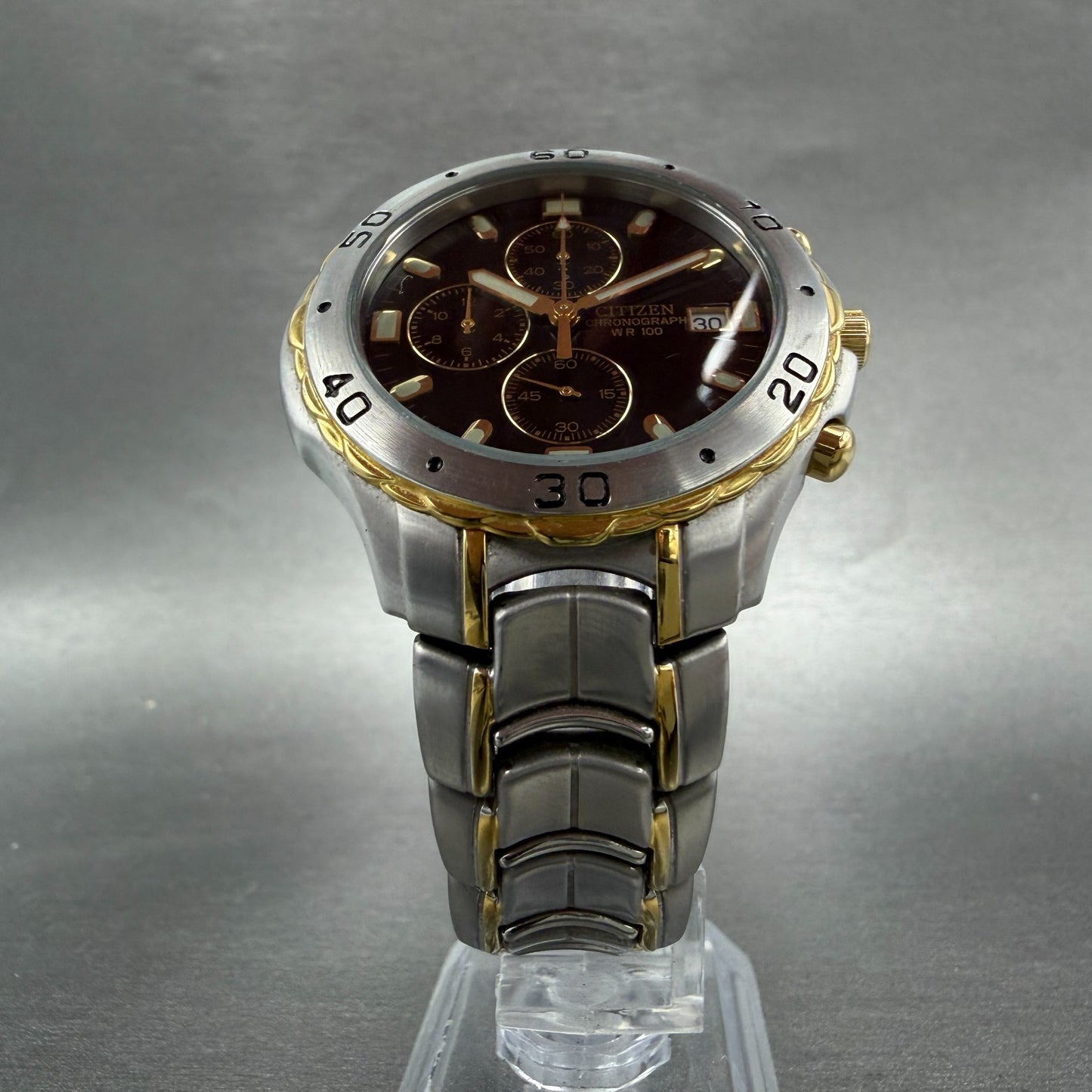 Citizen Chronograph Watch Men 41mm Black Dial Two Tone Date 0510-S003474 New Bat5