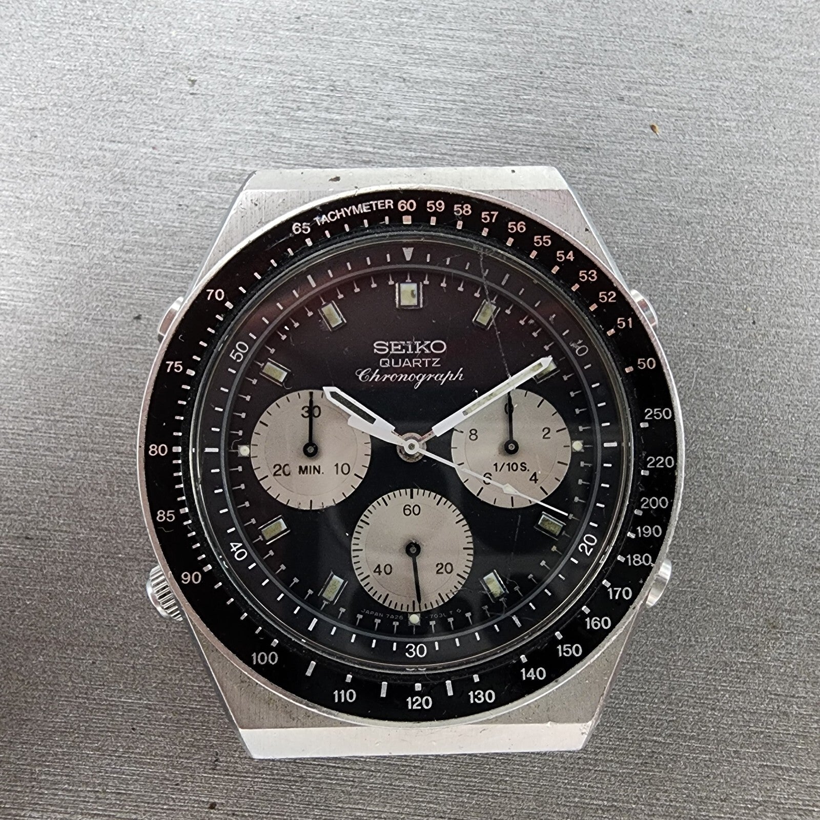 Seiko Chronograph Watch Men 41mm Black Dial Silver Tone READ!! New Bat 7A2870390