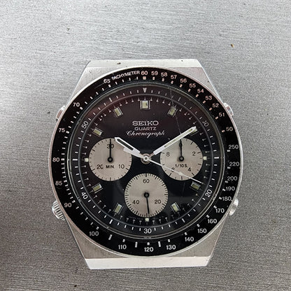Seiko Chronograph Watch Men 41mm Black Dial Silver Tone READ!! New Bat 7A2870390