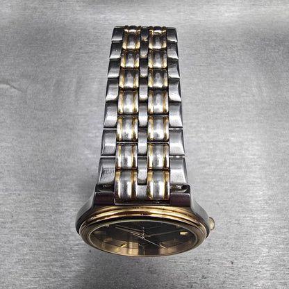 Seiko SQ Watch Men 36mm Black Dial Two Tone Date Round 5Y22-7039 New Battery4