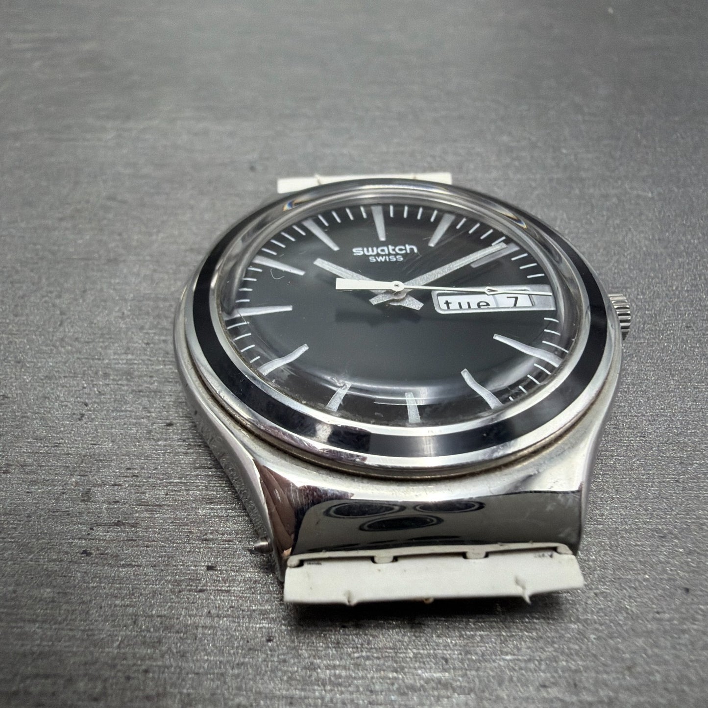 Swatch Irony Charcoal Suit Watch Men 38mm Black Dial Steel Daydate YGS744 NewBat2