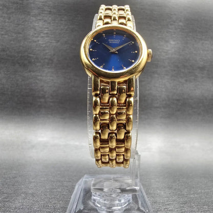 Seiko Watch Women 20mm Blue Dial Gold Tone Round 4N00-0408 New Battery Vintage5