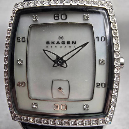 Skagen Watch Women 27mm MOP Dial Silver Tone Crystals 384SSLBW8A New Battery1