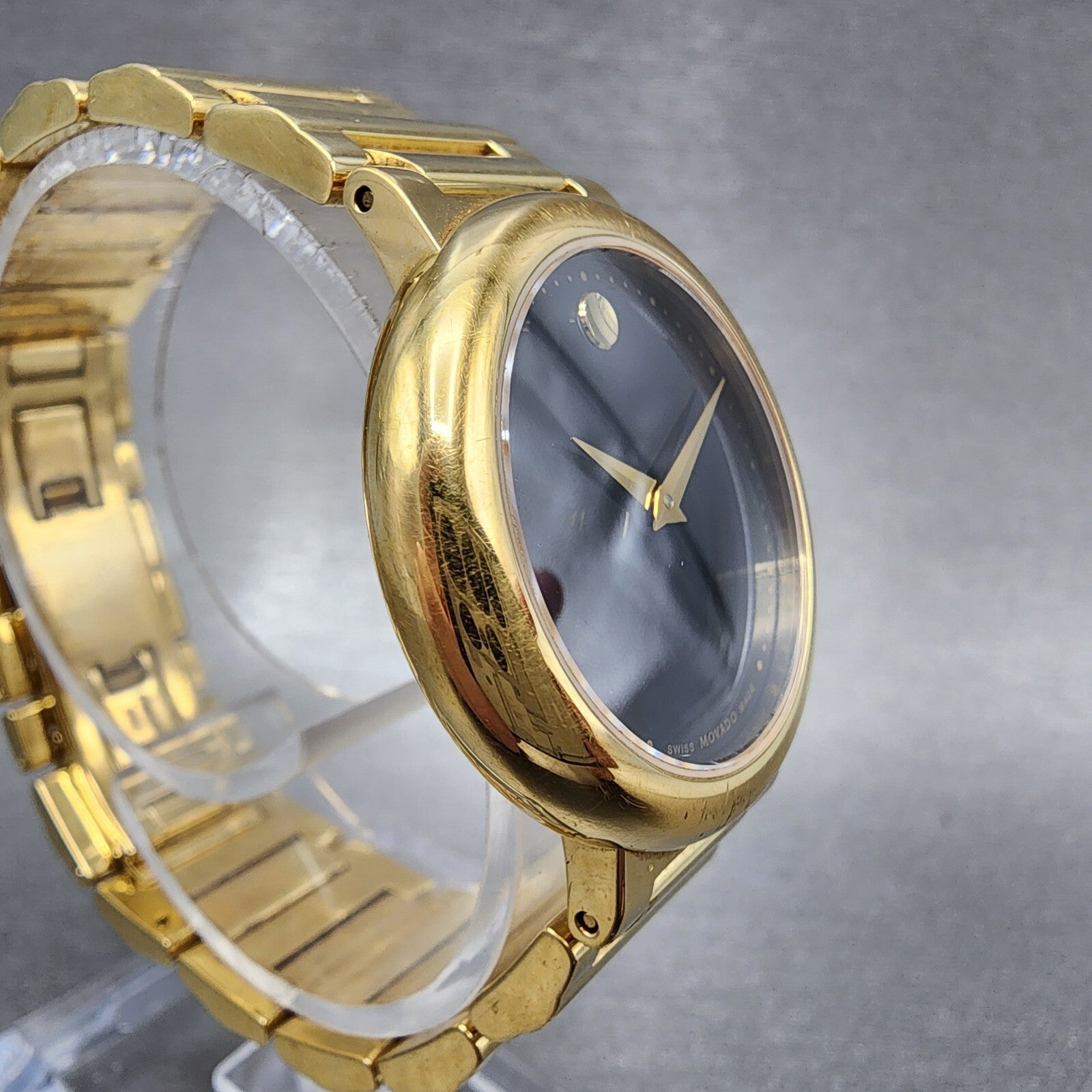 Movado Concerto Watch Women 30mm Black Dial Gold Tone Round New Battery3