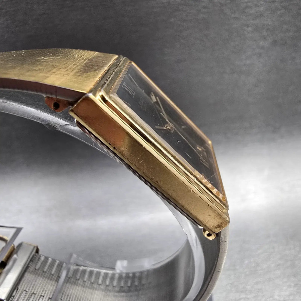 Seiko Tank Watch Men 24mm Black Dial Gold Tone Rectangle 5P32-5239 New Battery3