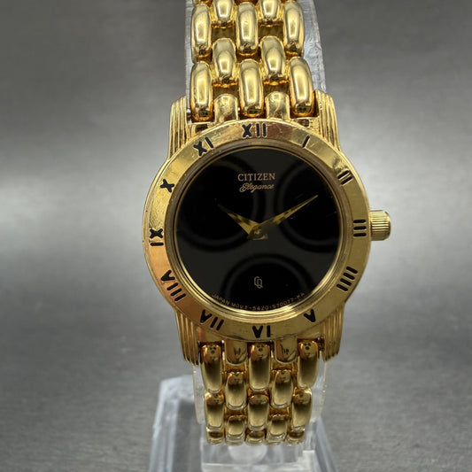Citizen Elegance Watch Women 22mm Black Dial Gold Tone Round 5420-S26003 Newbat0