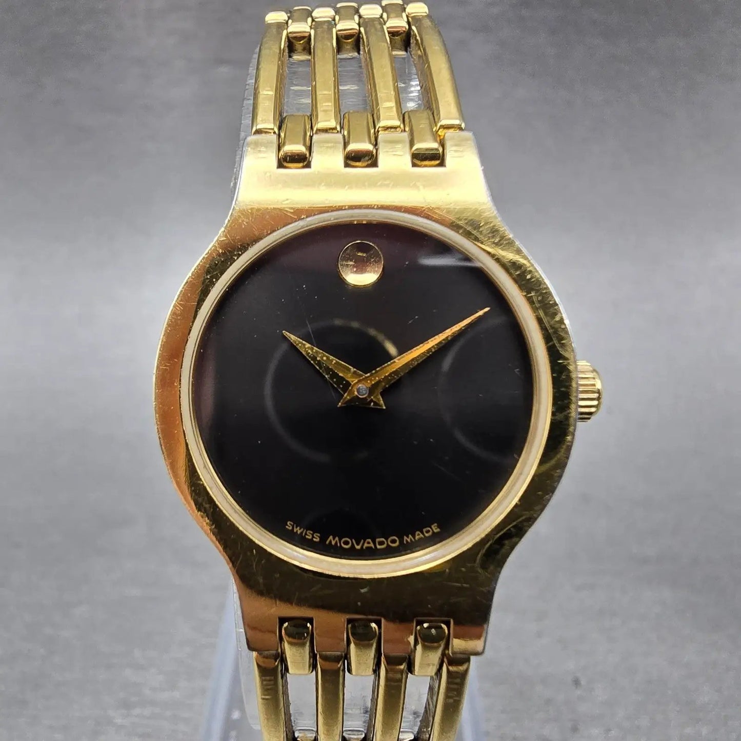 Movado Esperanza Watch Women 23mm Black Dial Gold Tone Round 88 A1 182 New BattL0