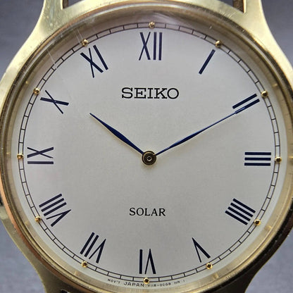 Seiko Solar Watch Men 38mm Cream Dial Gold Tone V115-0BE0 Runs Roman Numerals1