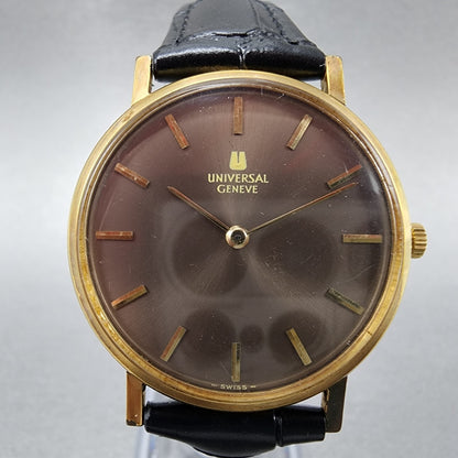 Universal Geneve Watch Men 32mm Brown Dial Gold Plated Manual Wind 542109 READ!!
