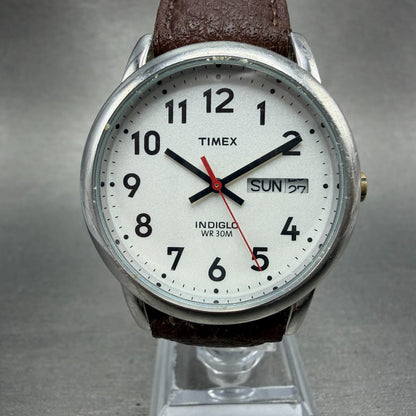 Timex Easy Reader Watch Men 35mm Silver Dial Silver Tone Daydate T20041 NewBat G0