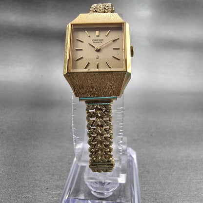 Seiko Watch Women 18mm Gold Dial Gold Tone Rectangle 2320-5300 New Battery VTG5