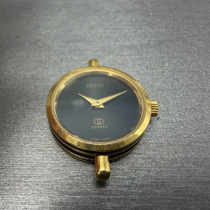 Gucci 2000L Watch Women 21mm Black Dial Gold Plated Round Vintage PARTS7