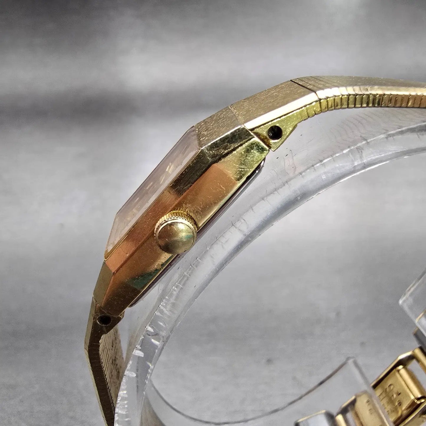 Seiko Watch Women 11mm Gold Dial Gold Tone Rectangle 1320-5049 New Battery VTG2