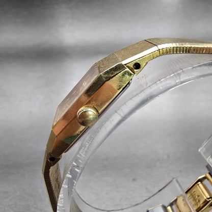 Seiko Watch Women 11mm Gold Dial Gold Tone Rectangle 1320-5049 New Battery VTG2