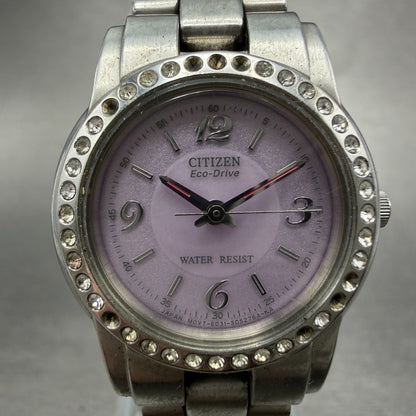Citizen Eco-Drive Watch Women 25mm Purple Dial Silver Tone Round 2320-0100 Runs1