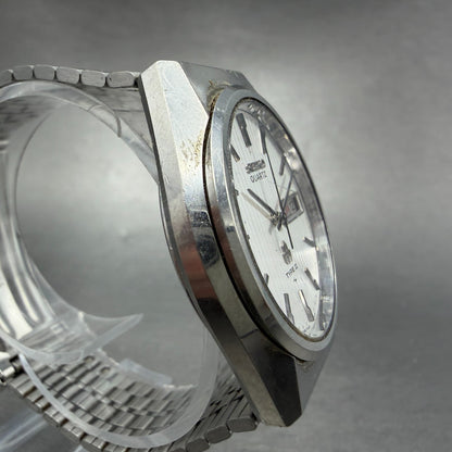 Seiko Type II Watch Men 35mm Silver Dial Silver Tone Daydate 7123-8100 New Batt33