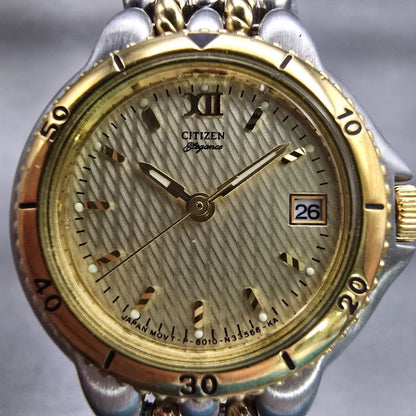 Citizen Elegance Watch Women 26mm Gold Dial Two Tone Date 6010-S45491 New Batt1