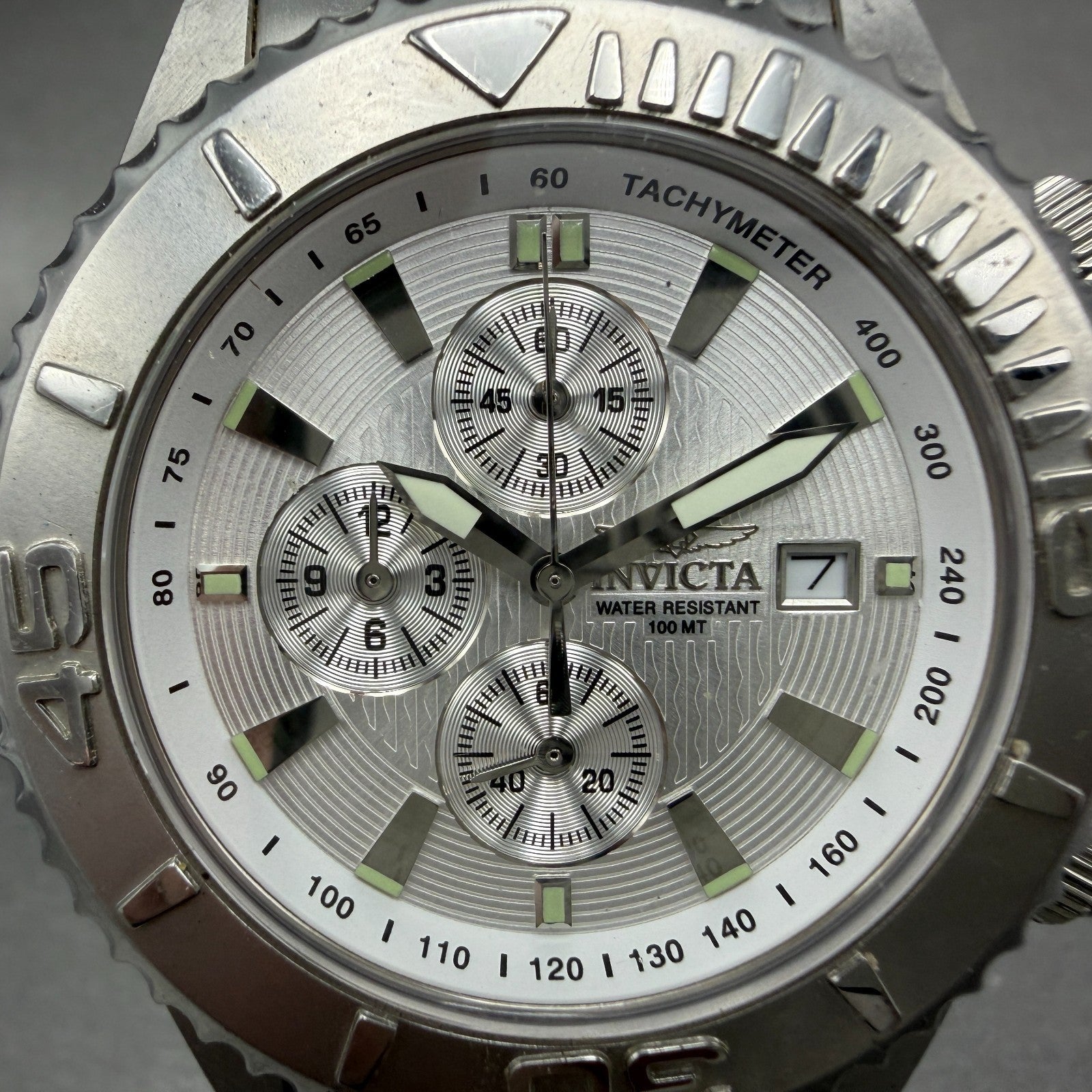 Invicta Chronograph Dive Watch men 44mm Silver Dial Steel Date 3197 New Batt1