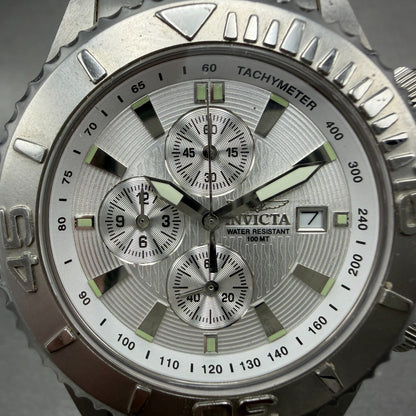 Invicta Chronograph Dive Watch men 44mm Silver Dial Steel Date 3197 New Batt1