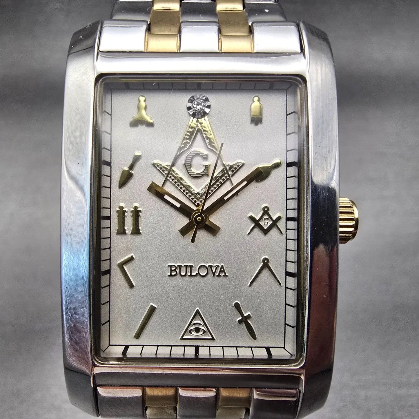 Bulova Tank Watch Men 35mm Silver Dial Steel Rectangle Masonic 98A137 New Batt1