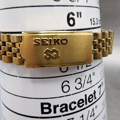 Seiko SQ Watch Women 24mm Gold Dial Gold Tone Daydate 24mm Round New Battery NBG11