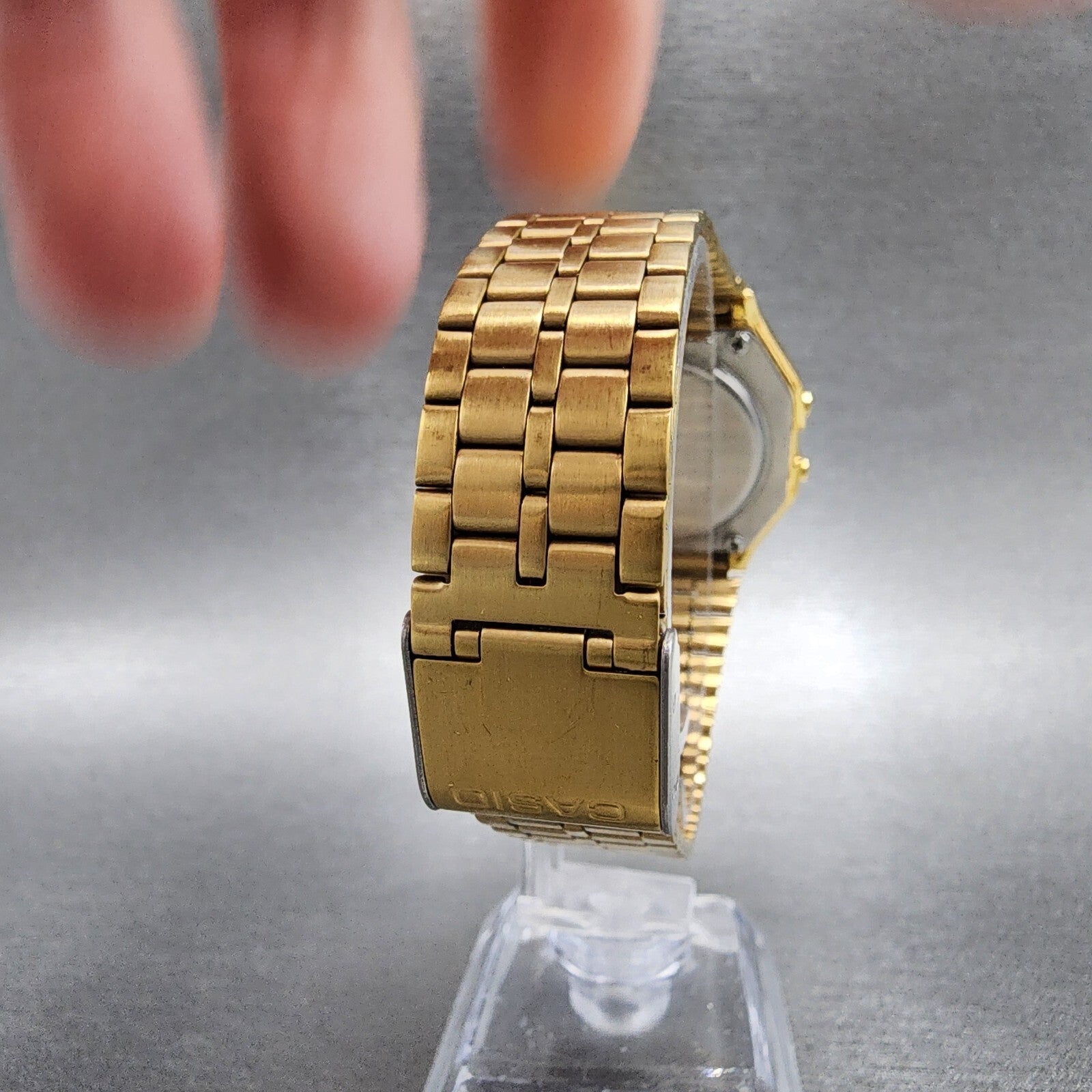 Casio A159 Watch Men 33mm Digital Gold Tone Hexagon Alarm Chrono New Battery7