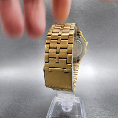 Casio A159 Watch Men 33mm Digital Gold Tone Hexagon Alarm Chrono New Battery7
