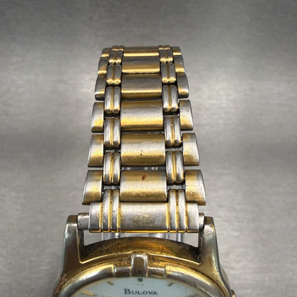 Bulova Watch Men 35mm White Dial Gold Tone Date Round Vintage New Batttery4