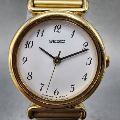 Seiko Watch Women 22mm White Dial Gold Tone Round 4n210052 New Battery2